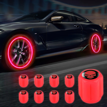 A Collection of Four Glowing Tire Valve Caps Designed to Stop Air from Escaping, Ideal for Vehicles Like Cars, Bikes, And Trucks, Adding a Fashionable Touch    Home Decor Supply | Online Retail | ShoreShopper.com