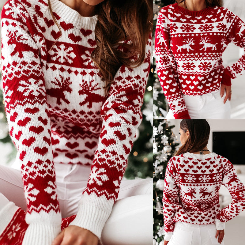 Women Ugly Christmas Sweaters Winter Long Sleeve Knitted Sweater Elk Snowflake Print Knitted Jumpers Knitwear Casual Soft Jacquard Pullover Xmas Look    Home Decor Supply | Online Retail | ShoreShopper.com