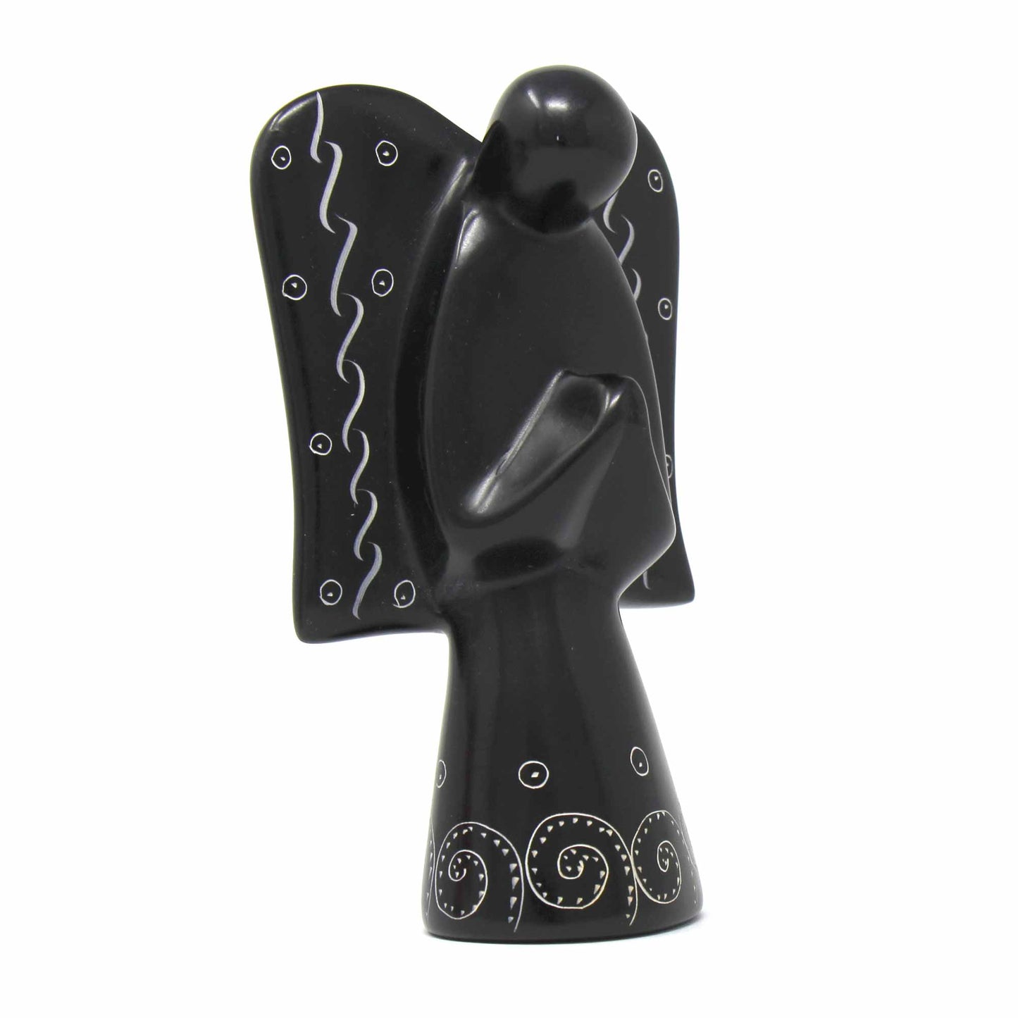 Soapstone Angel Sculpture - Black Finish with Etch Design    Home Decor Supply | Online Retail | ShoreShopper.com