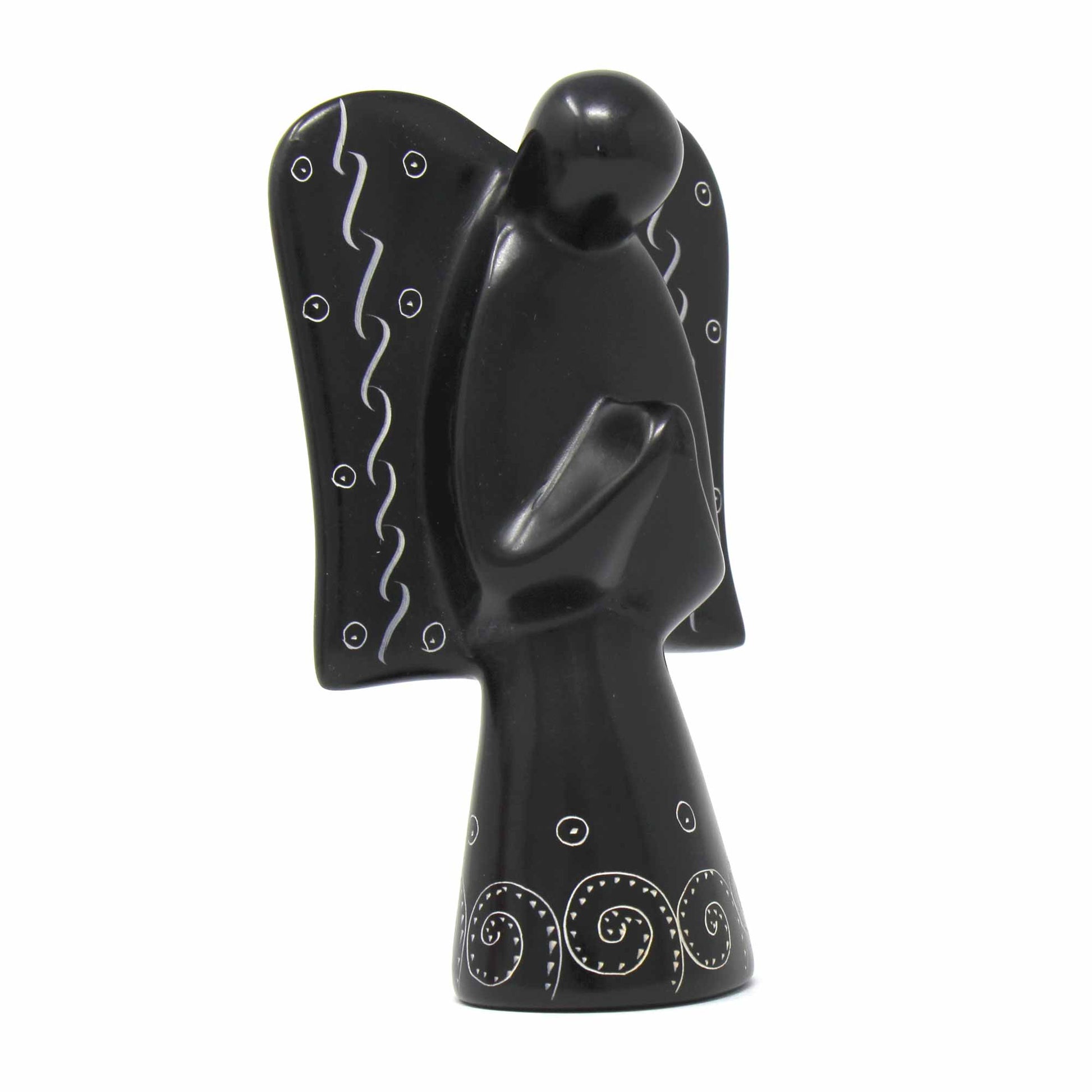 Soapstone Angel Sculpture - Black Finish with Etch Design    Home Decor Supply | Online Retail | ShoreShopper.com