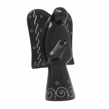 Soapstone Angel Sculpture - Black Finish with Etch Design    Home Decor Supply | Online Retail | ShoreShopper.com