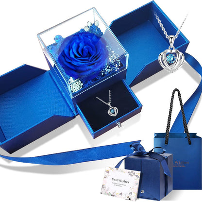 Preserved Real Rose | Perfect Eternal Flowers Rose Gifts with Necklace for Mom, Girlfriend for Mother'S Day, Valentine's, Anniversary, Thanksgiving, or Christmas | Blue Color, Metal Material    Home Decor Supply | Online Retail | ShoreShopper.com