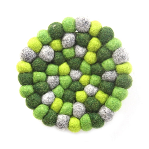 Hand Crafted Felt Ball Trivets from Nepal: Round Chakra, Greens - Global Groove (T)    Home Decor Supply | Online Retail | ShoreShopper.com
