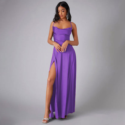 Summer Sexy Slimming Backless Strap Long Split Dress Women's Fashion High Waist Belted Gown V-neck    Home Decor Supply | Online Retail | ShoreShopper.com
