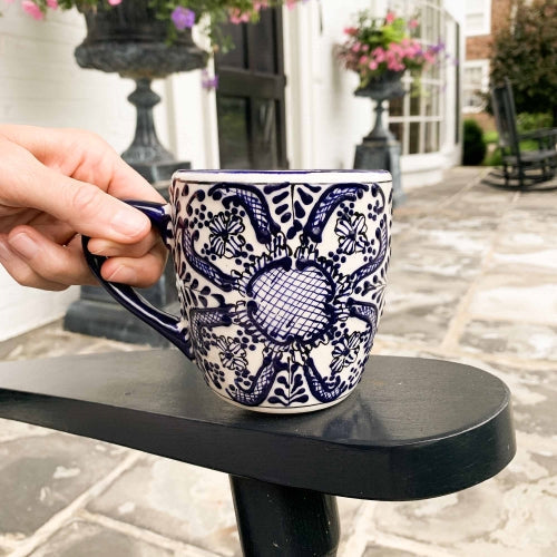 Rounded Mugs - Blue Flowers Pattern, Set of Two - Encantada    Home Decor Supply | Online Retail | ShoreShopper.com