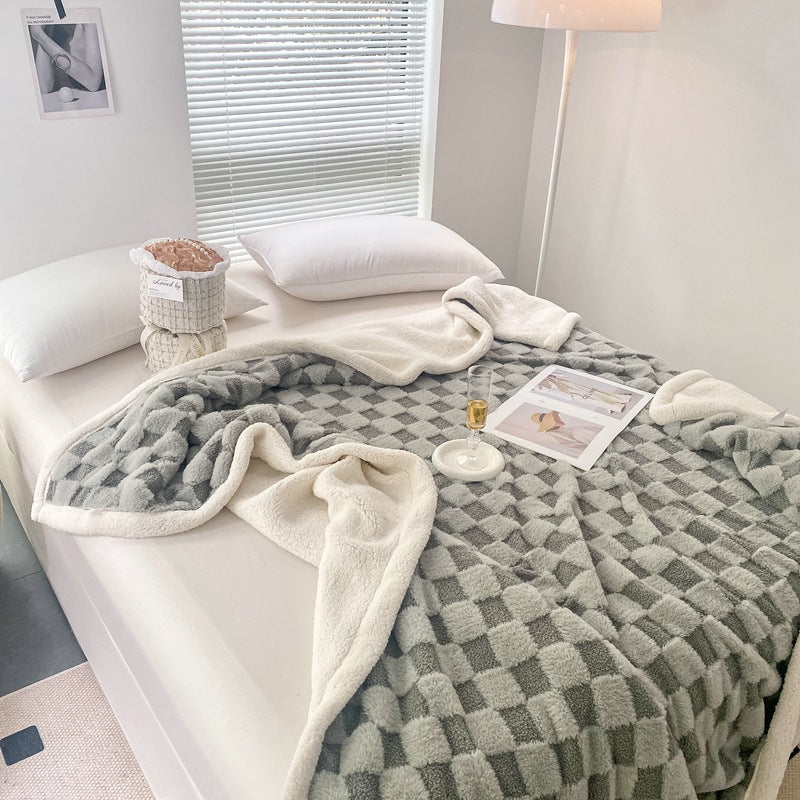 Autumn And Winter Lamb Plush Blanket Quilt Set Checkerboard    Home Decor Supply | Online Retail | ShoreShopper.com