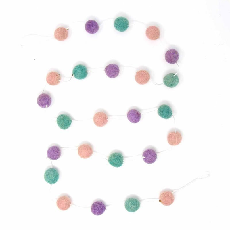 Hand Crafted Felt Pom Pom Garlands: Pink, Lavender, Turquoise    Home Decor Supply | Online Retail | ShoreShopper.com