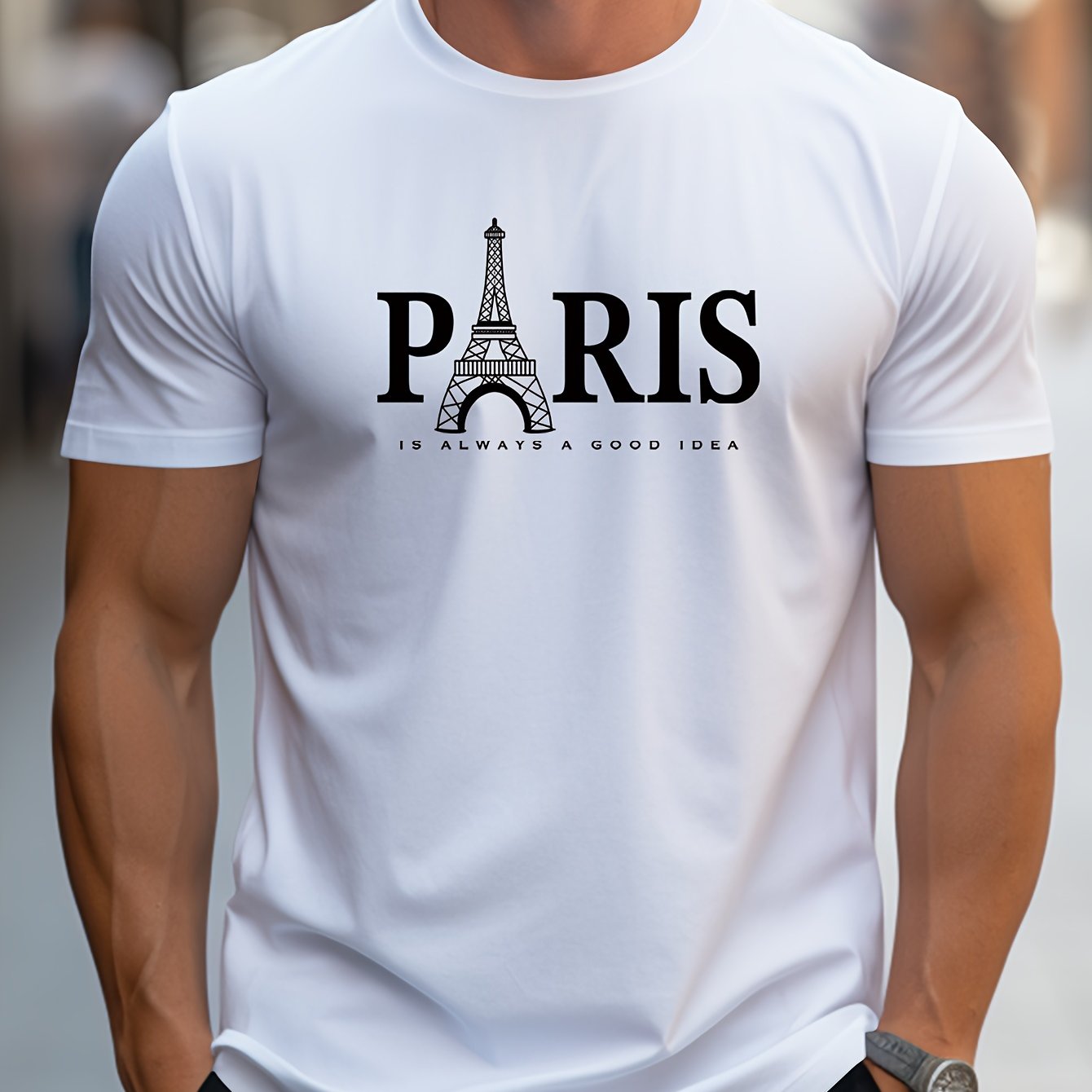 Men's Paris Eiffel Tower Graphic Tee - Casual Crew Neck, Short Sleeve T-Shirt with Stretch Fabric, Machine Washable - Summer Essential    Home Decor Supply | Online Retail | ShoreShopper.com