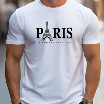 Men's Paris Eiffel Tower Graphic Tee - Casual Crew Neck, Short Sleeve T-Shirt with Stretch Fabric, Machine Washable - Summer Essential    Home Decor Supply | Online Retail | ShoreShopper.com