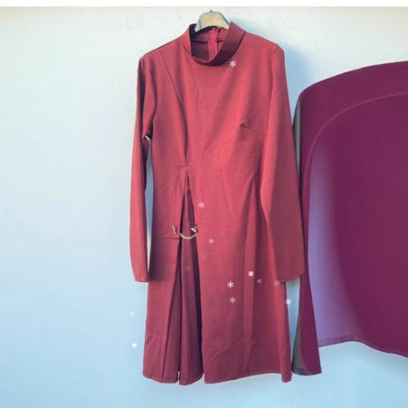 Patchwork Pleated Long-sleeved Dress Fashion Split Dresses Elegant Commuter Women's Clothing    Home Decor Supply | Online Retail | ShoreShopper.com