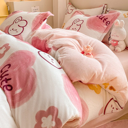 Winter Thickening Milk Fiber Bed Four-piece Coral Velvet Quilt Cover Flange Double-sided Bed Sheet Three-piece Bedding    Home Decor Supply | Online Retail | ShoreShopper.com