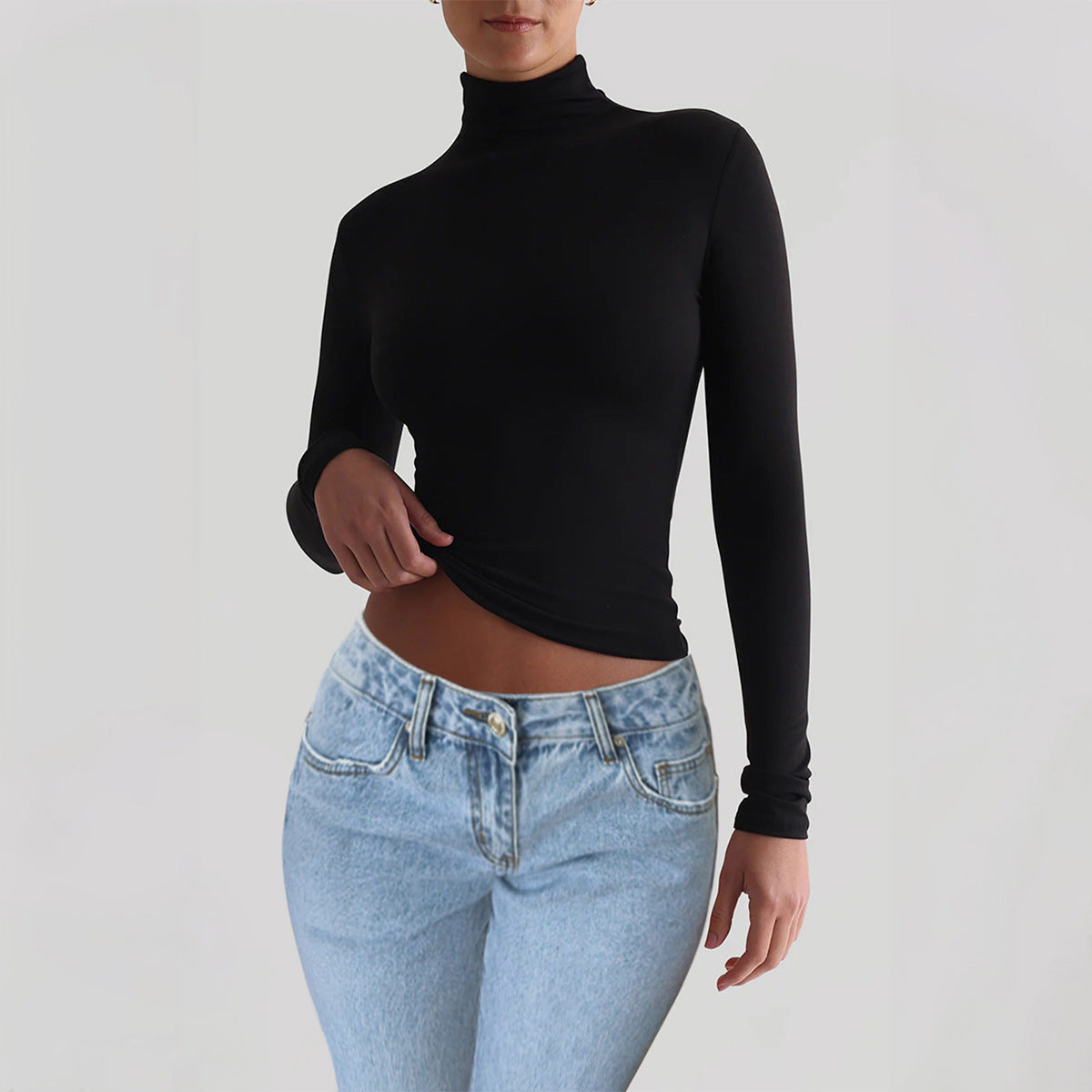 Y2K Slim Turtleneck T-shirt Fashion Casual Long-sleeved Pullover Tight Top Women's Clothing    Home Decor Supply | Online Retail | ShoreShopper.com