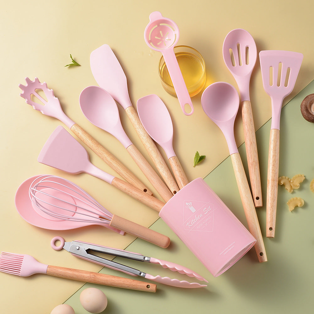 Silicone Kitchenware With Wooden Handle - ShoreCo.Shop