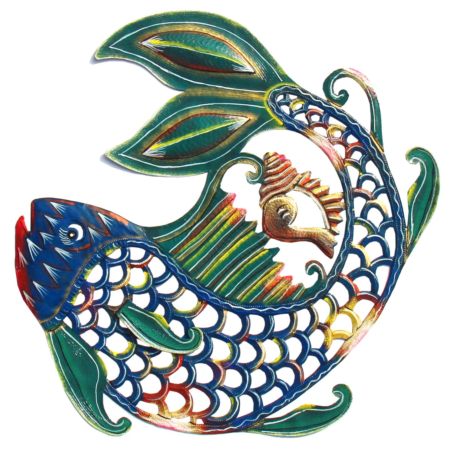 24 inch Painted Fish & Shell - Caribbean Craft    Home Decor Supply | Online Retail | ShoreShopper.com