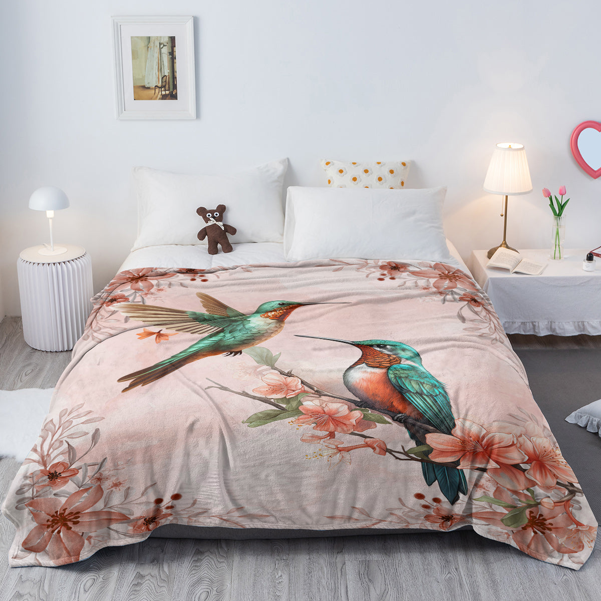 1pce Hummingbird Floral Fleece Throw Blanket Soft And Fluffy Multifunctional Outdoor Beach Camping Living Room Sofa Office Nap Printed Blanket    Home Decor Supply | Online Retail | ShoreShopper.com