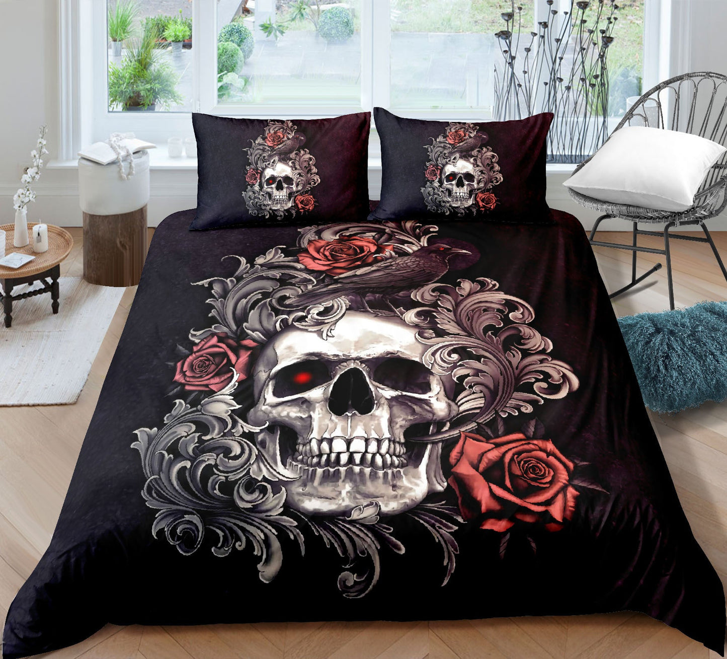 Fashion Skull 3D Digital Printing Skull Three-piece Set Bed Sheet Quilt Cover Pillowcase    Home Decor Supply | Online Retail | ShoreShopper.com