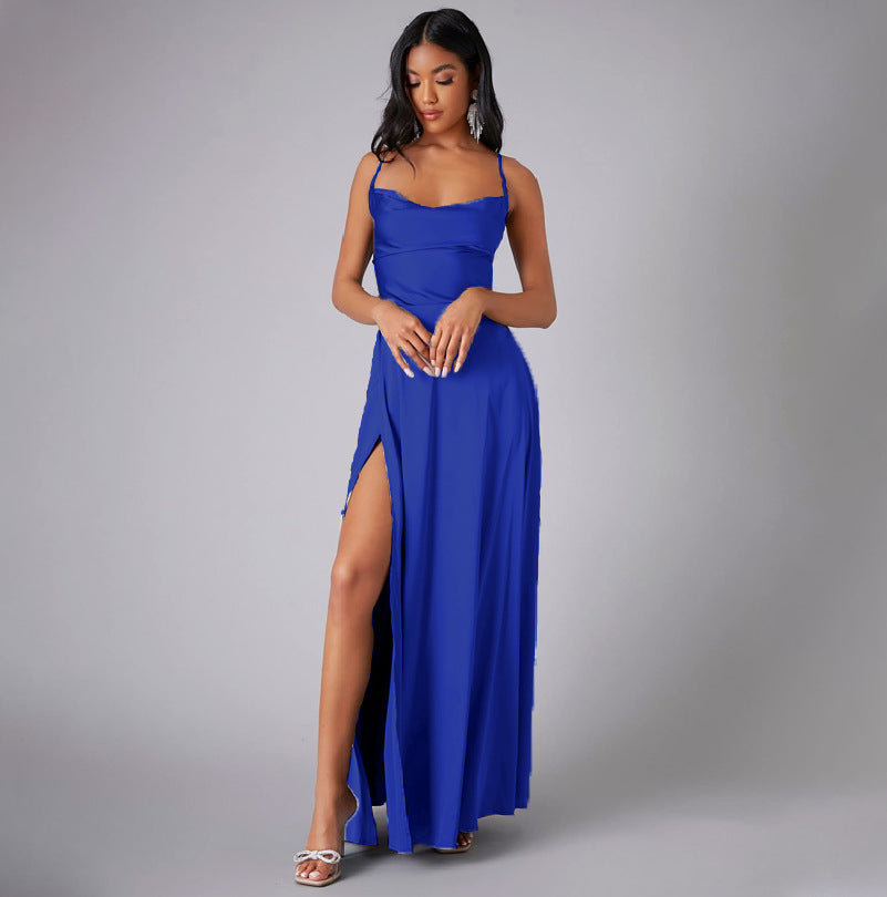Summer Sexy Slimming Backless Strap Long Split Dress Women's Fashion High Waist Belted Gown V-neck    Home Decor Supply | Online Retail | ShoreShopper.com
