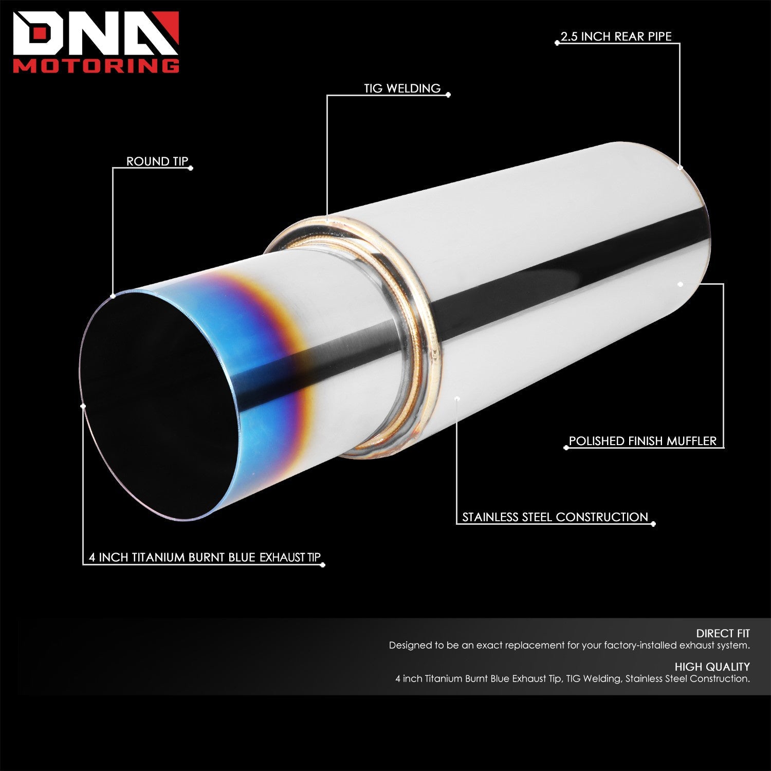 DNA MOTORING Stainless Steel Straight-Through Exhaust Muffler    Home Decor Supply | Online Retail | ShoreShopper.com