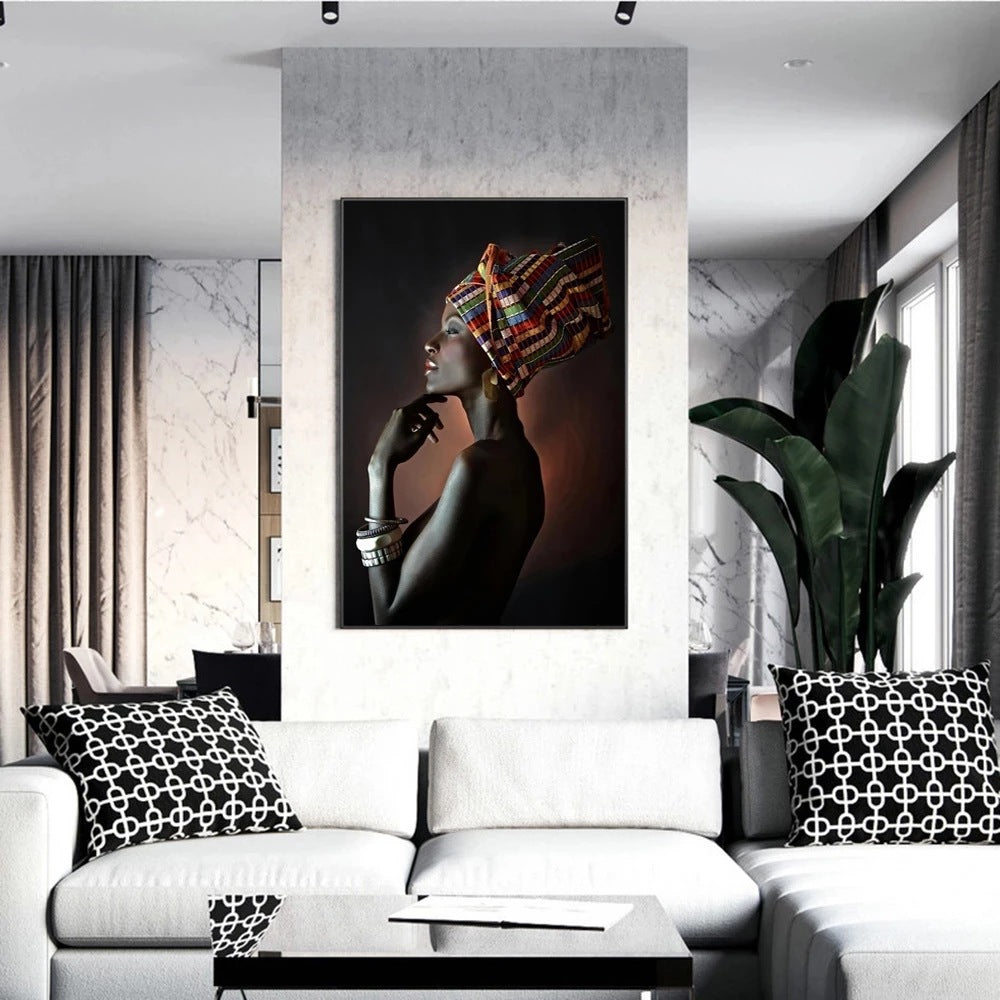 African Art Black Girl Silver Jewelry Canvas Painting Art Poster    Home Decor Supply | Online Retail | ShoreShopper.com