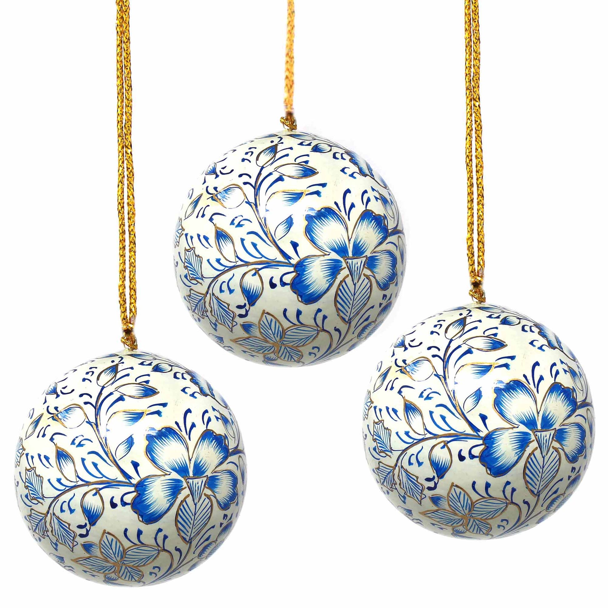 Handpainted Ornaments, Blue Floral - Pack of 3    Home Decor Supply | Online Retail | ShoreShopper.com
