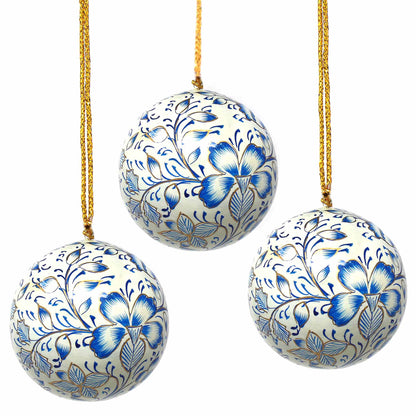 Handpainted Ornaments, Blue Floral - Pack of 3    Home Decor Supply | Online Retail | ShoreShopper.com