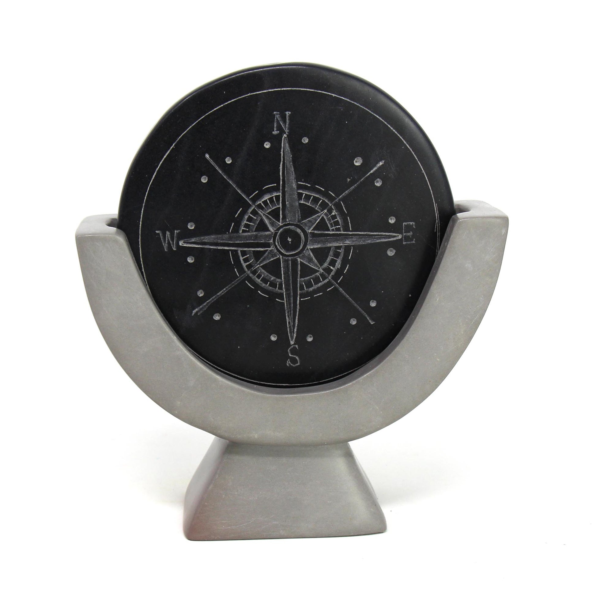 Compass Soapstone Sculpture, Dark Gray Stone    Home Decor Supply | Online Retail | ShoreShopper.com
