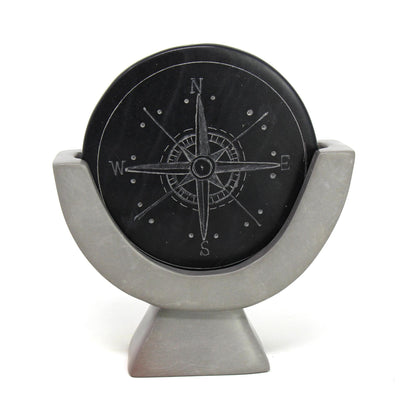 Compass Soapstone Sculpture, Dark Gray Stone    Home Decor Supply | Online Retail | ShoreShopper.com