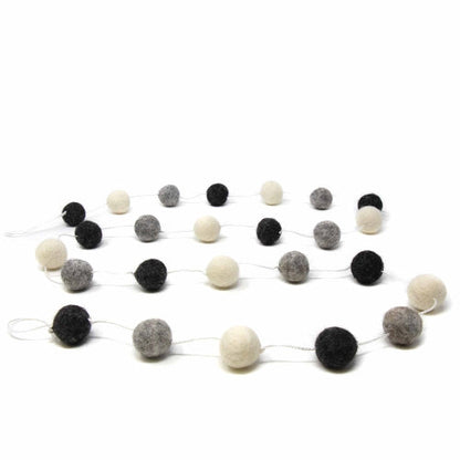 Hand Crafted Felt from Nepal: Pom Pom Garlands, White/Black/Gray    Home Decor Supply | Online Retail | ShoreShopper.com