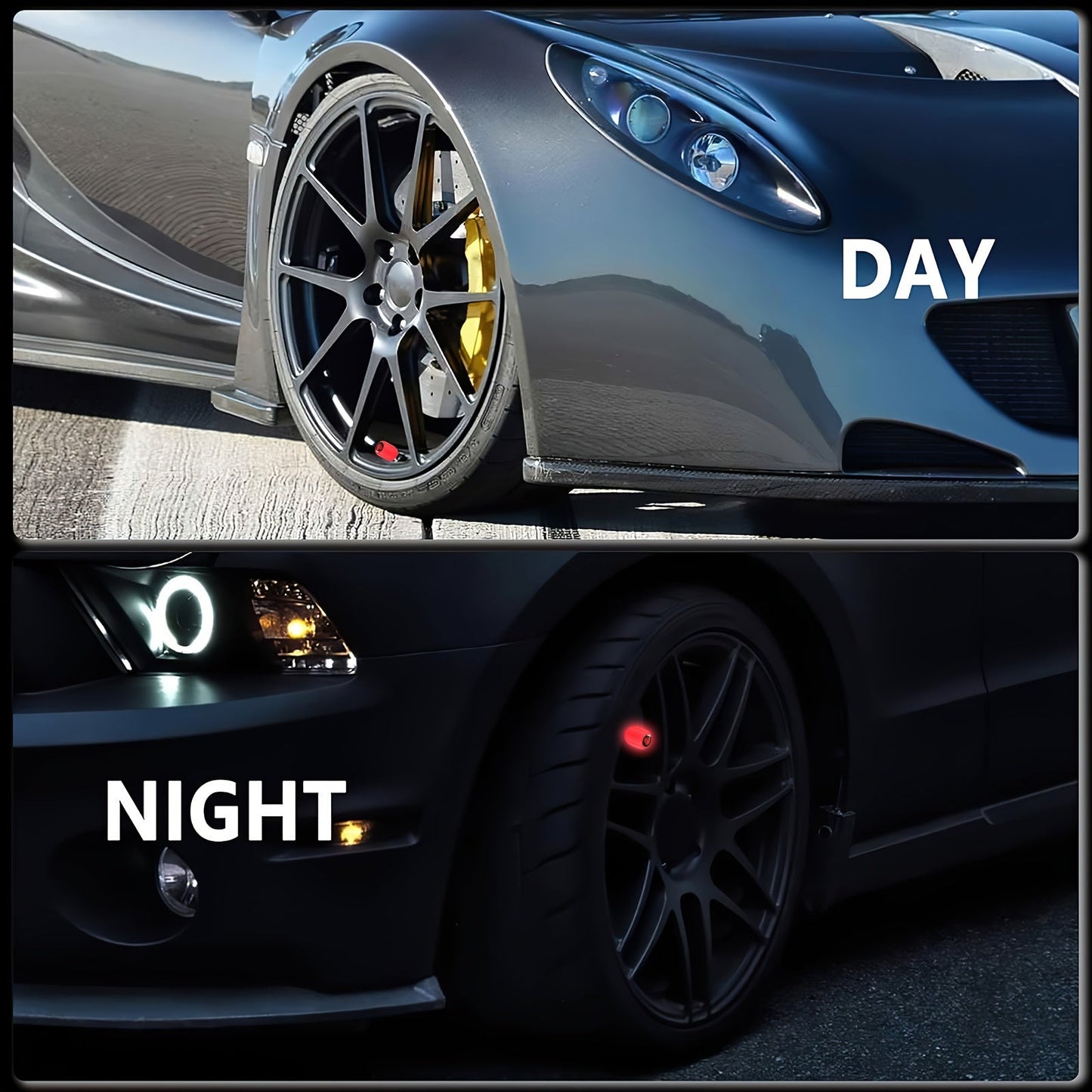 A Collection of Four Glowing Tire Valve Caps Designed to Stop Air from Escaping, Ideal for Vehicles Like Cars, Bikes, And Trucks, Adding a Fashionable Touch    Home Decor Supply | Online Retail | ShoreShopper.com
