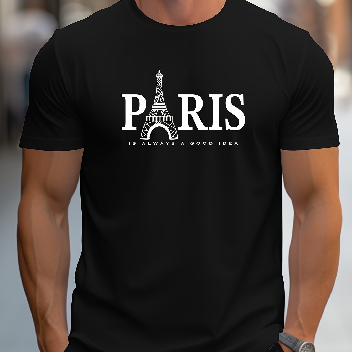 Men's Paris Eiffel Tower Graphic Tee - Casual Crew Neck, Short Sleeve T-Shirt with Stretch Fabric, Machine Washable - Summer Essential    Home Decor Supply | Online Retail | ShoreShopper.com