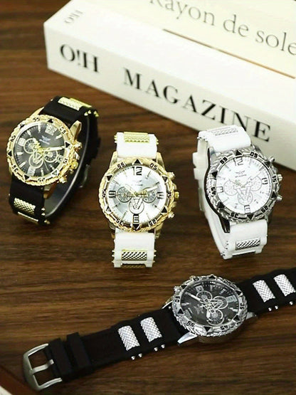2pcs Men'S Luxury Watches | Golden/Tone Dial, Quartz Movement, Non-water Resistant, Zinc Alloy Case, Silica Gel Strap - Ideal for Business, Sports, Everyday Use | Perfect Gift for Dad, Husband, Boyfriend on Birthday, Father'S    Home Decor Supply | Online Retail | ShoreShopper.com