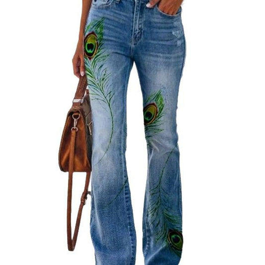 Womens 3D Patterned Flare Jeans - Artistic Printed High-Waisted Denim Trousers    Home Decor Supply | Online Retail | ShoreShopper.com
