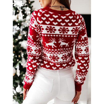 Women Ugly Christmas Sweaters Winter Long Sleeve Knitted Sweater Elk Snowflake Print Knitted Jumpers Knitwear Casual Soft Jacquard Pullover Xmas Look    Home Decor Supply | Online Retail | ShoreShopper.com