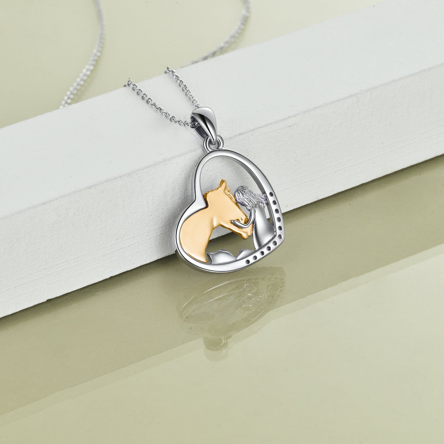 Sterling Silver Heart Pendant Necklace Embracing Horse Design - ShoreCo.Shop