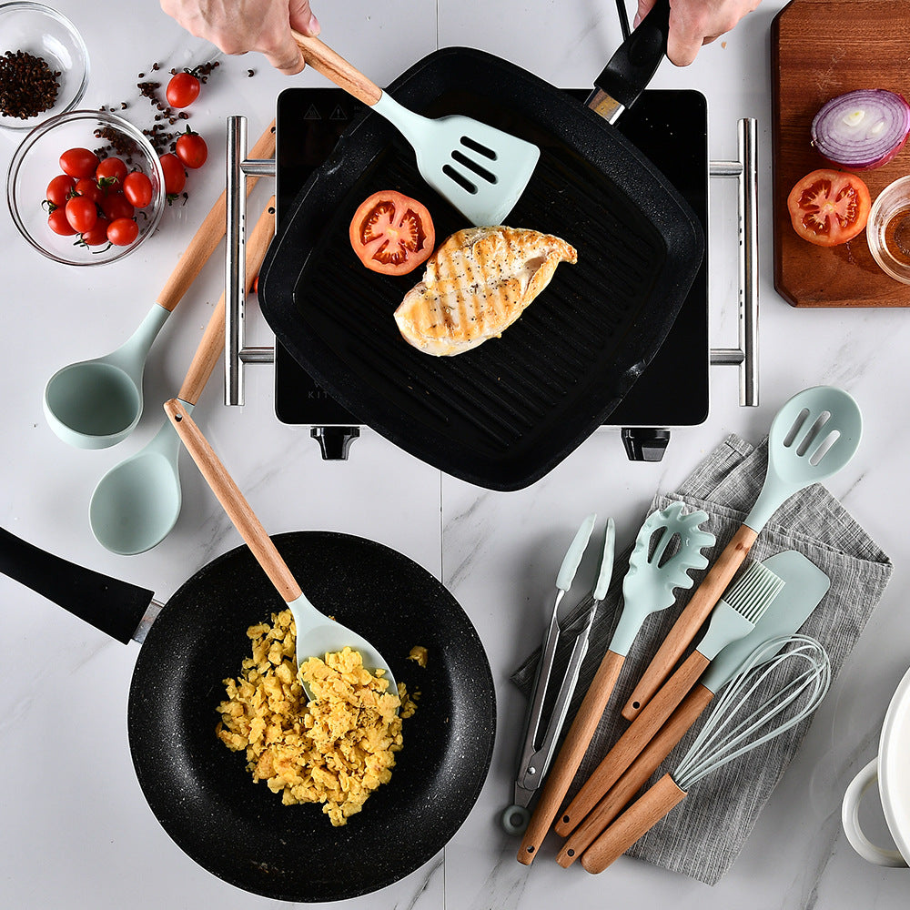 Silicone Kitchenware With Wooden Handle - ShoreCo.Shop