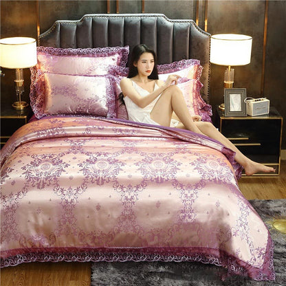 Silk Satin Jacquard Lace Four-piece Bedding    Home Decor Supply | Online Retail | ShoreShopper.com