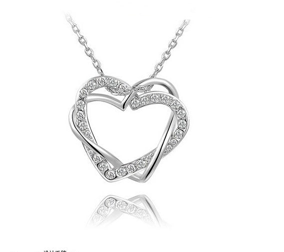 Yiwu Fashion Jewelry Factory Jewelry Customized Double Diamond Heart Necklace Earring Set - ShoreCo.Shop