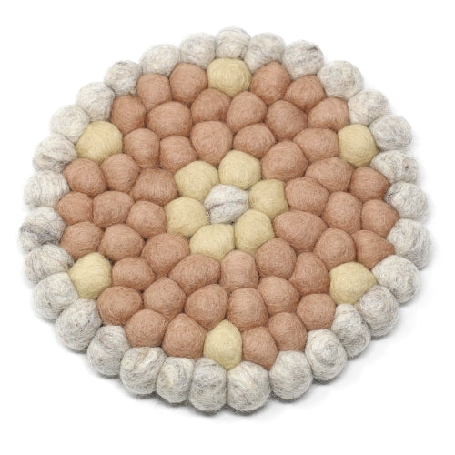 Hand Crafted Felt Ball Trivets from Nepal: Round Flower Design, Pink - Global Groove (T)    Home Decor Supply | Online Retail | ShoreShopper.com