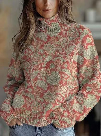 Elegant 3D Floral Print Turtleneck Sweater - Cozy Long Sleeve Pullover    Home Decor Supply | Online Retail | ShoreShopper.com