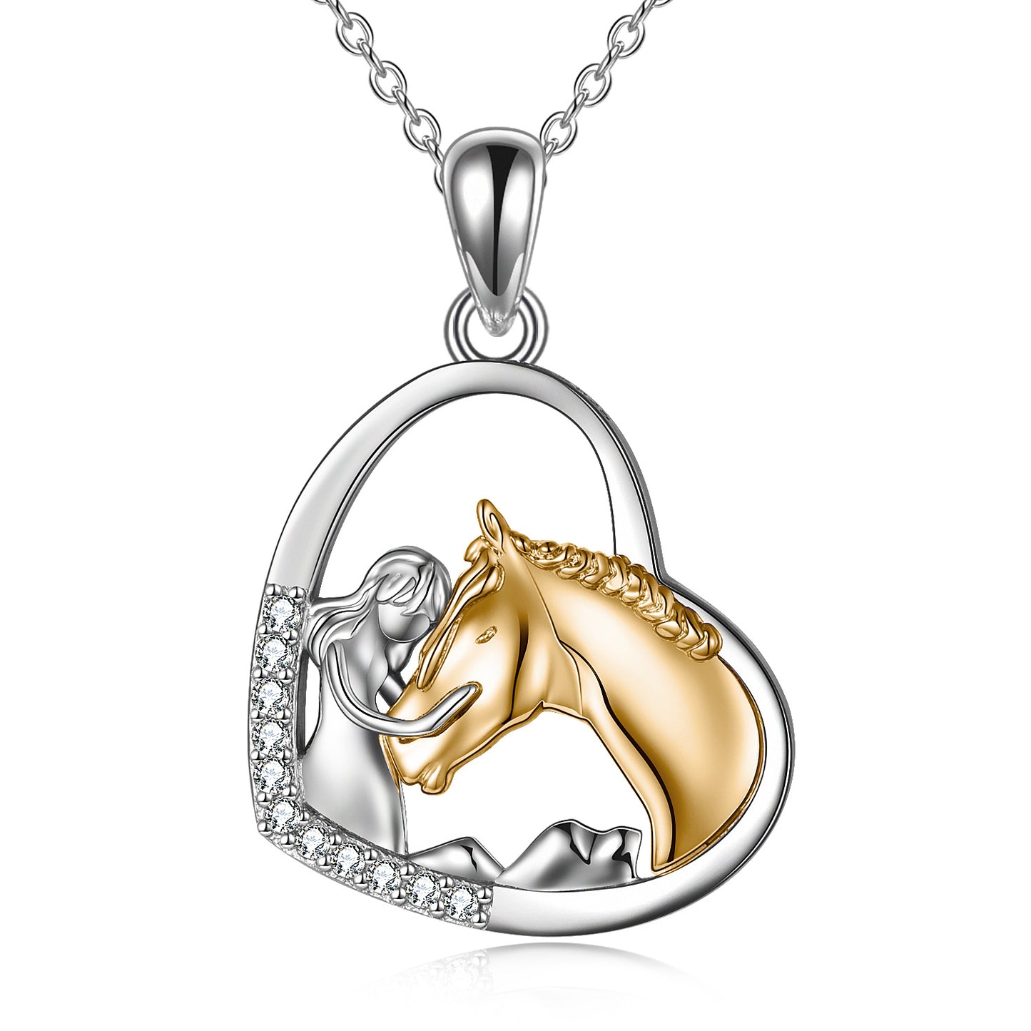 Sterling Silver Heart Pendant Necklace Embracing Horse Design - ShoreCo.Shop