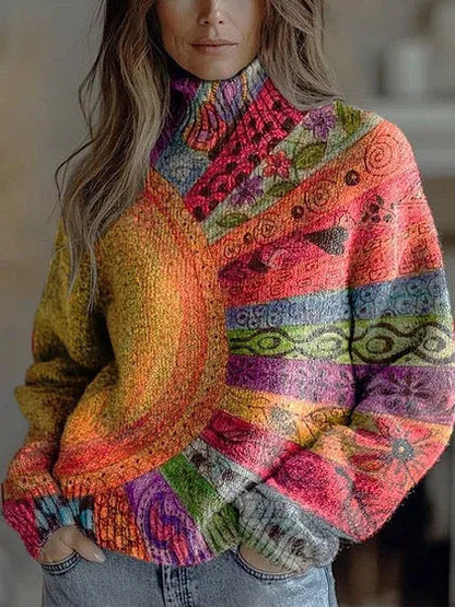 Elegant 3D Floral Print Turtleneck Sweater - Cozy Long Sleeve Pullover    Home Decor Supply | Online Retail | ShoreShopper.com