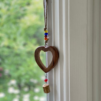 Handcrafted Wood Heart Chime with Iron Bell    Home Decor Supply | Online Retail | ShoreShopper.com