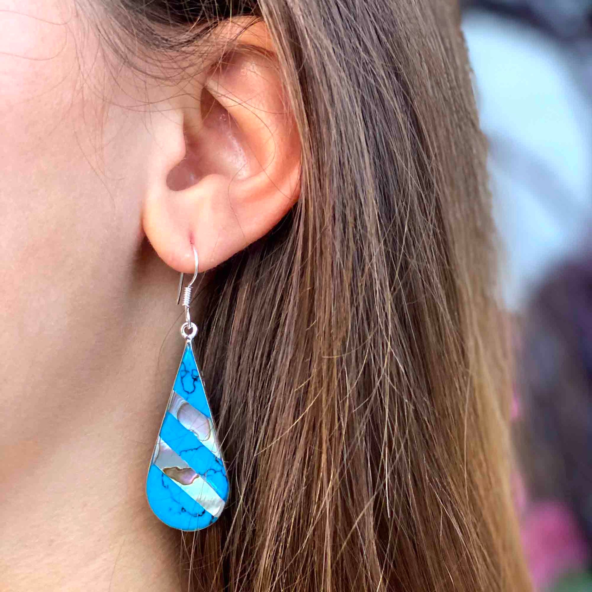 Abalone & Turquoise Striped Teardrop Earrings    Home Decor Supply | Online Retail | ShoreShopper.com