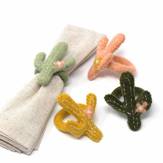 Hand-felted Cactus Napkin Rings, Set of Four Colors - Global Groove (T)    Home Decor Supply | Online Retail | ShoreShopper.com