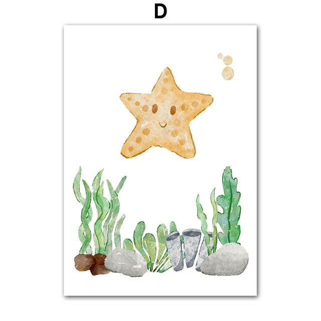 Sea Turtle, Seahorse, Whale, Starfish, Fish, Art Canvas, Nordic Art Poster    Home Decor Supply | Online Retail | ShoreShopper.com