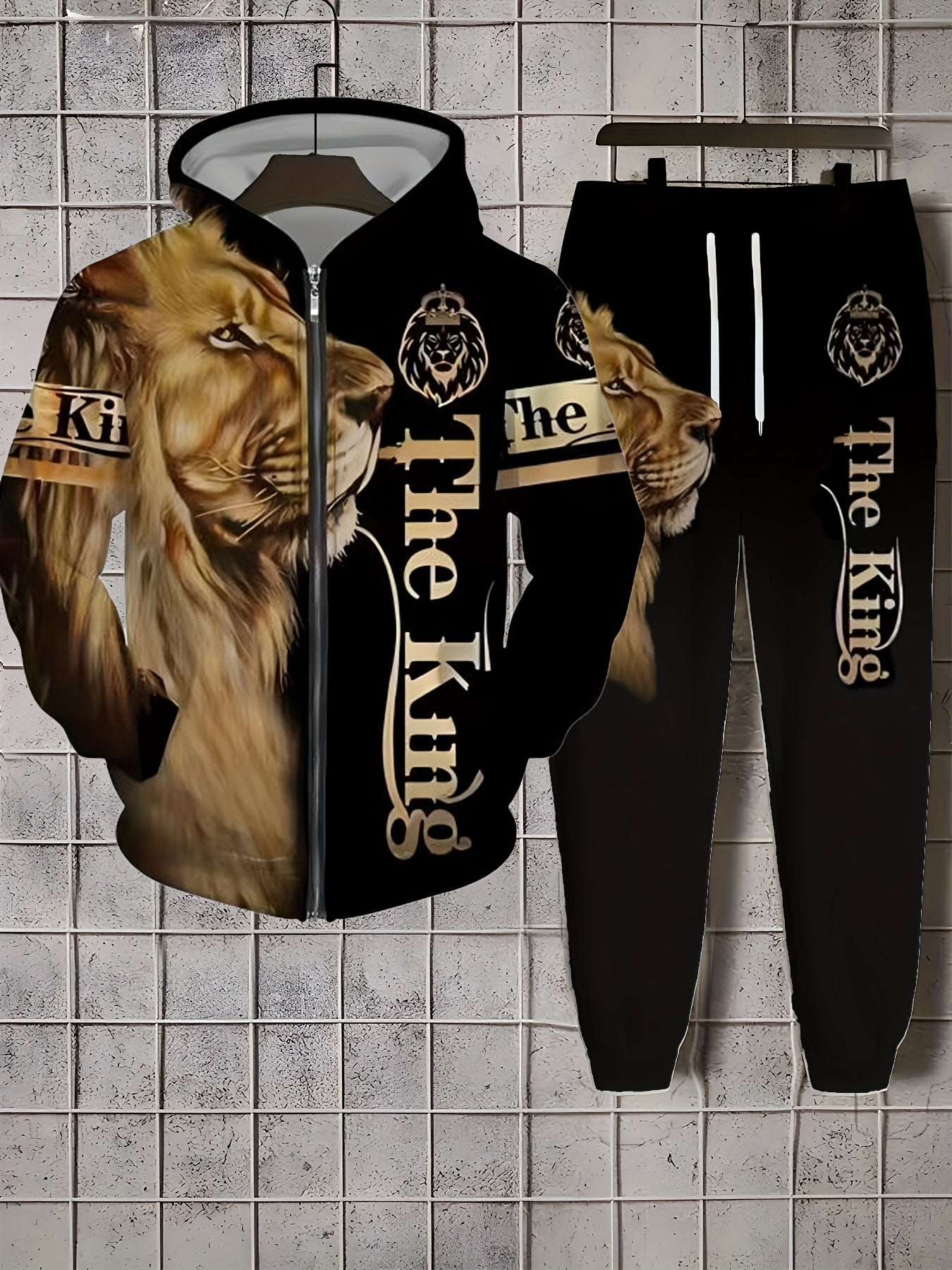 Men'S Casual 2pc Digital Lion Design Sweatshirt And Pants Combination    Home Decor Supply | Online Retail | ShoreShopper.com
