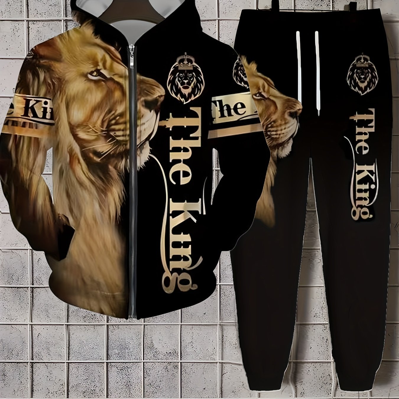Men'S Casual 2pc Digital Lion Design Sweatshirt And Pants Combination    Home Decor Supply | Online Retail | ShoreShopper.com