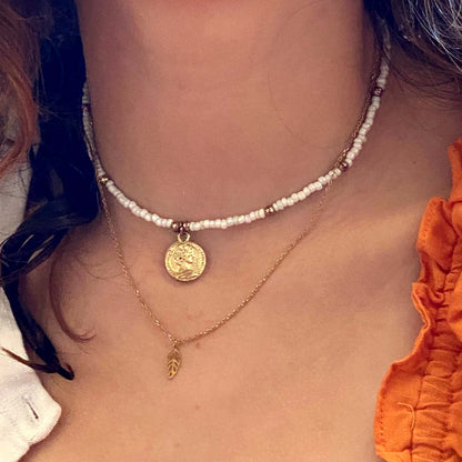 Baby blue Glass Bead Choker with Brass Coin Pendant    Home Decor Supply | Online Retail | ShoreShopper.com