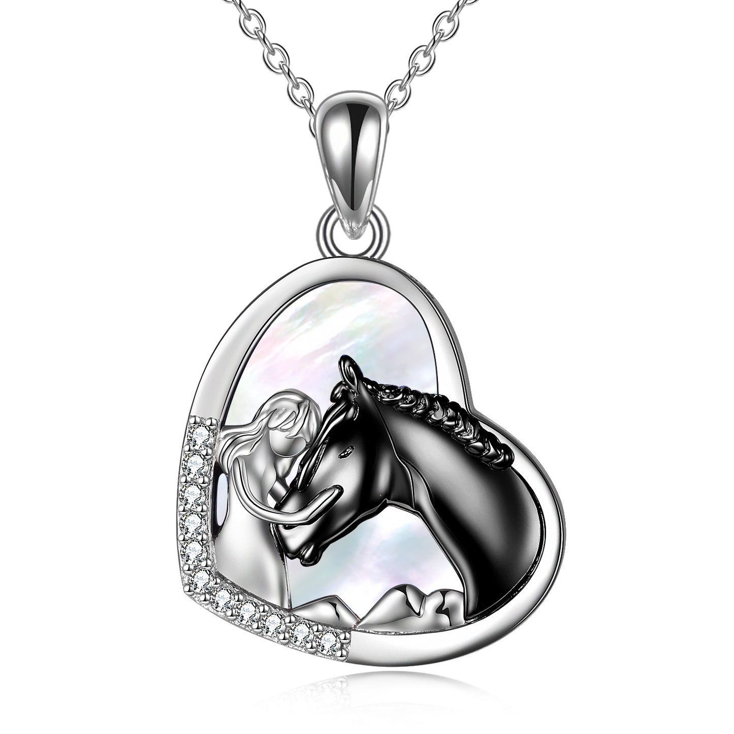 Sterling Silver Heart Pendant Necklace Embracing Horse Design - ShoreCo.Shop
