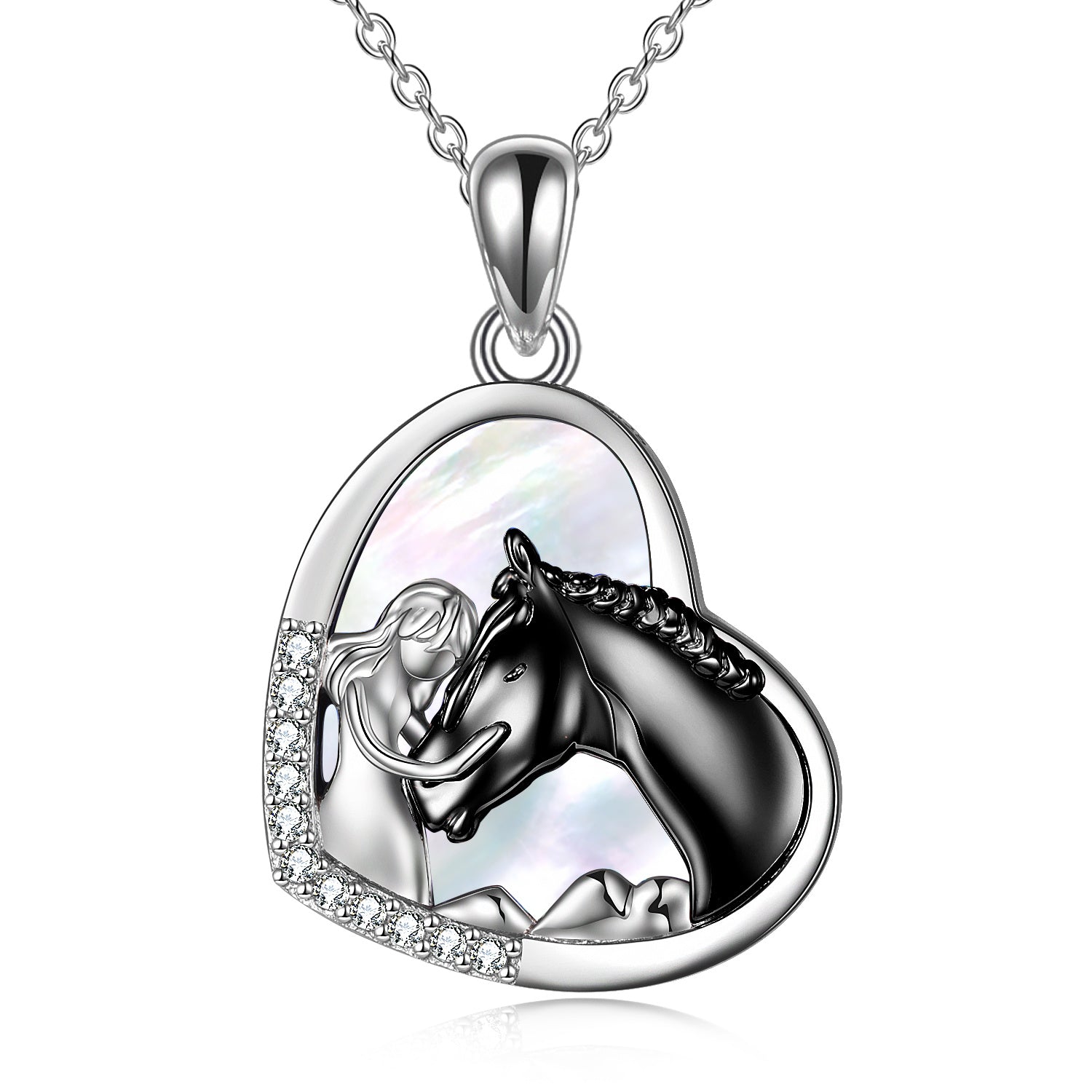 Sterling Silver Heart Pendant Necklace Embracing Horse Design - ShoreCo.Shop